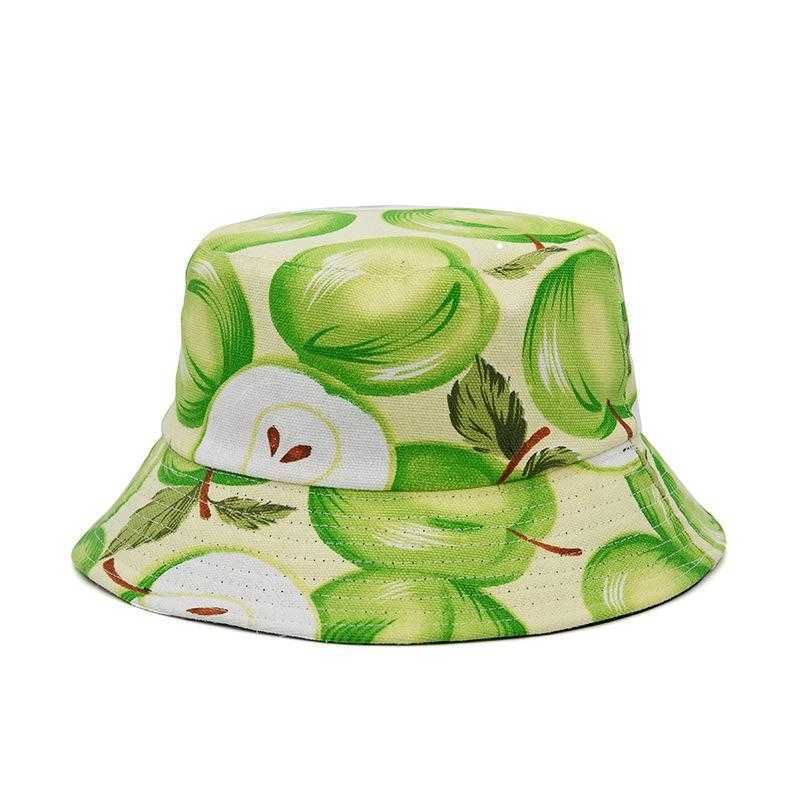 Wide Brim Hats LDSLYJR Cotton Fruit Apple Printing Bucket Fisherman Outdoor Travel Men's and Women's Sun Hat 400 G230603