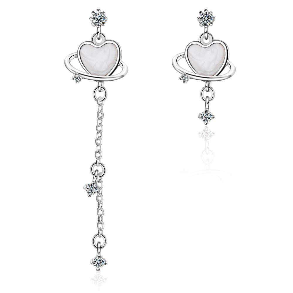 Charm Trendy Silver Needle Heart Dream Planet Drop Earrings for Women Long Tassel Earring R230605