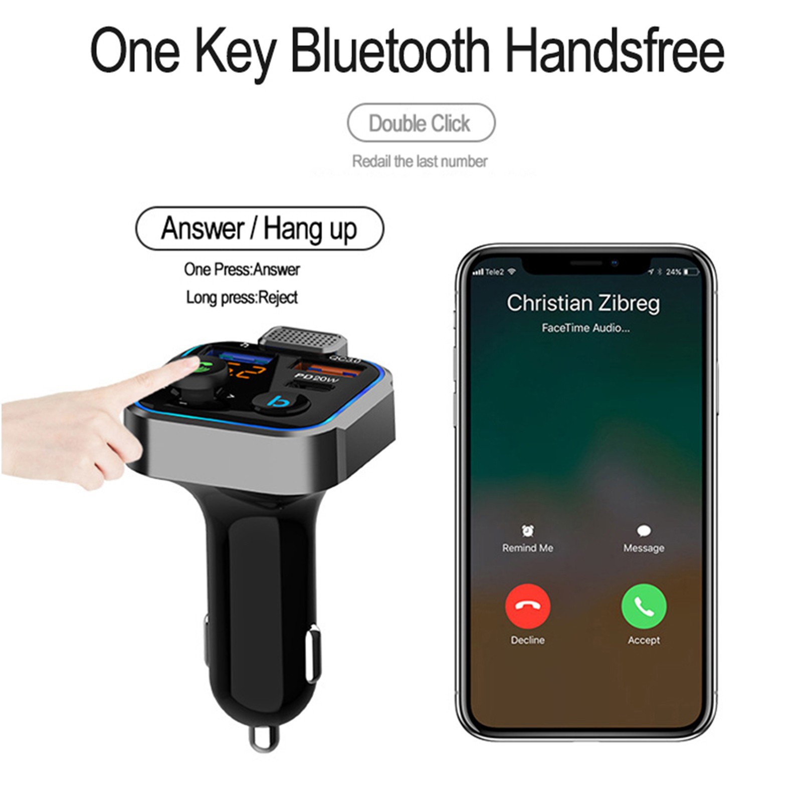 Bilhandsfree Calling QC3.0 Dual USB Car Charger PD18WC Car Bluetooth-MP3 Player FM Sändare