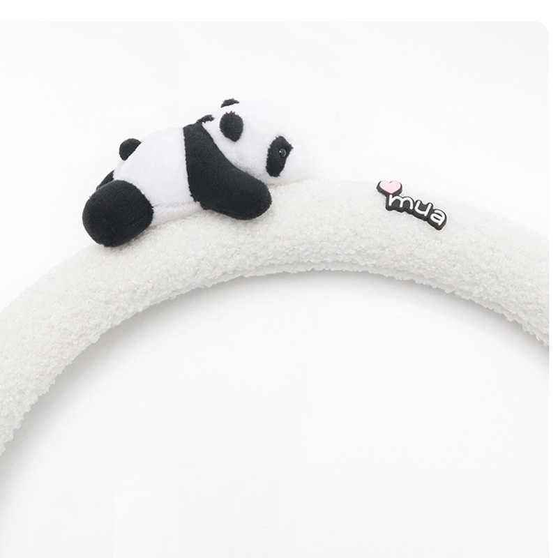 New Cute Cartoon Panda Doll Plush Universal Car Steering Wheel Cover Auto Seatbelt Cover Imitate Lamb Wool Winter Car Accessories