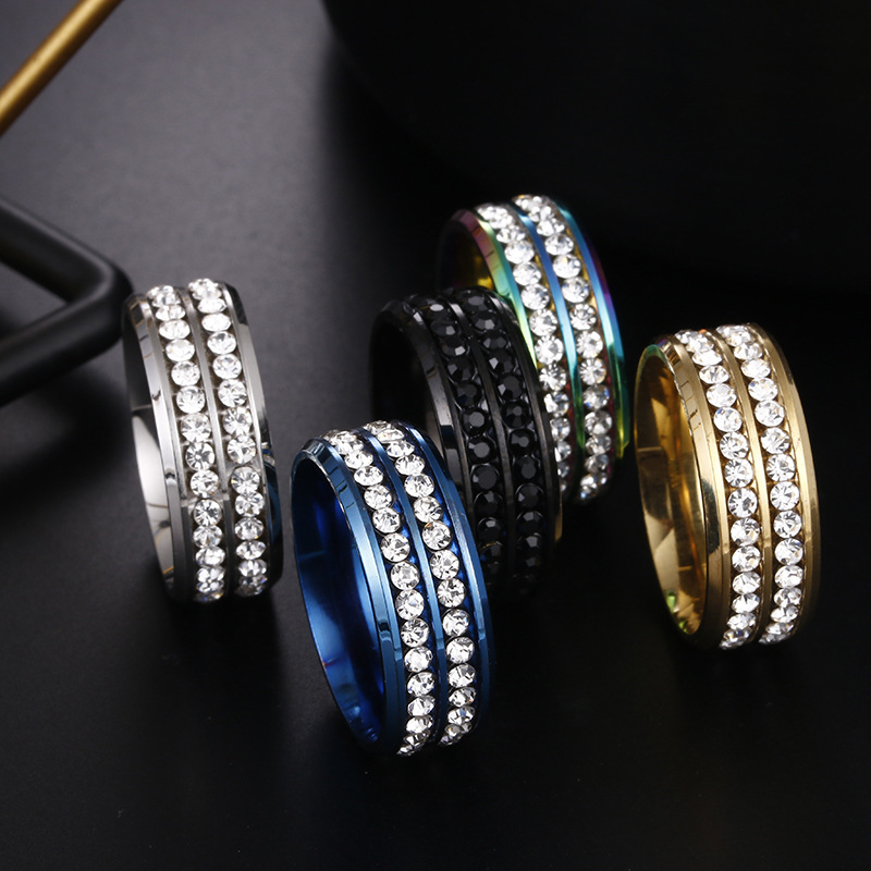 Bague en diamant à double rangée de bagues Bague en acier inoxydable de créateur Accessoires de bijoux de mode