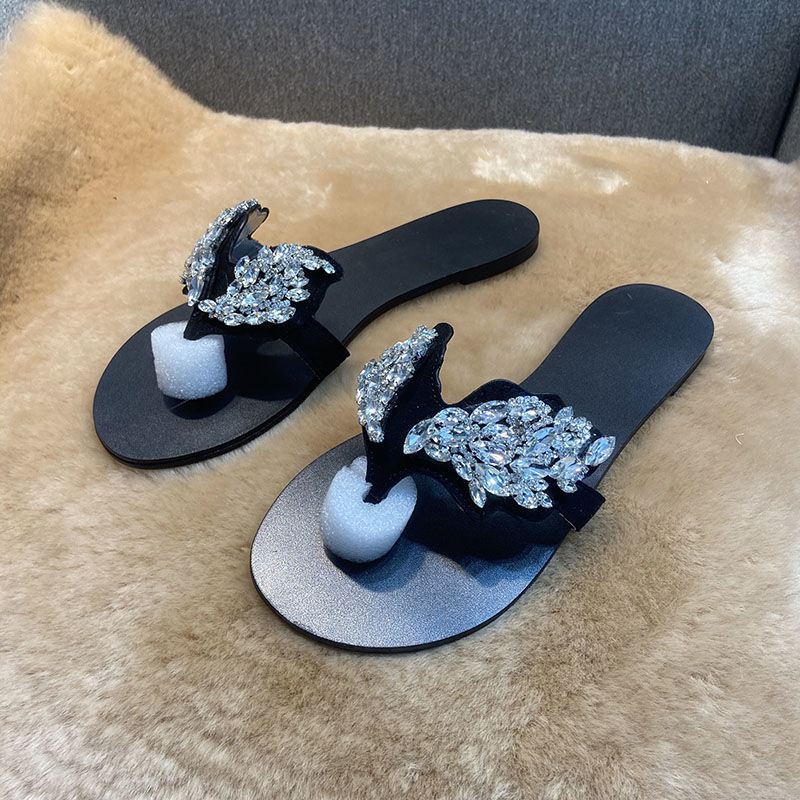 Diamant papillon sandales plates femmes 2023 été nouveau petit parfum portant pincée tongs minorité conception femmes chaussures