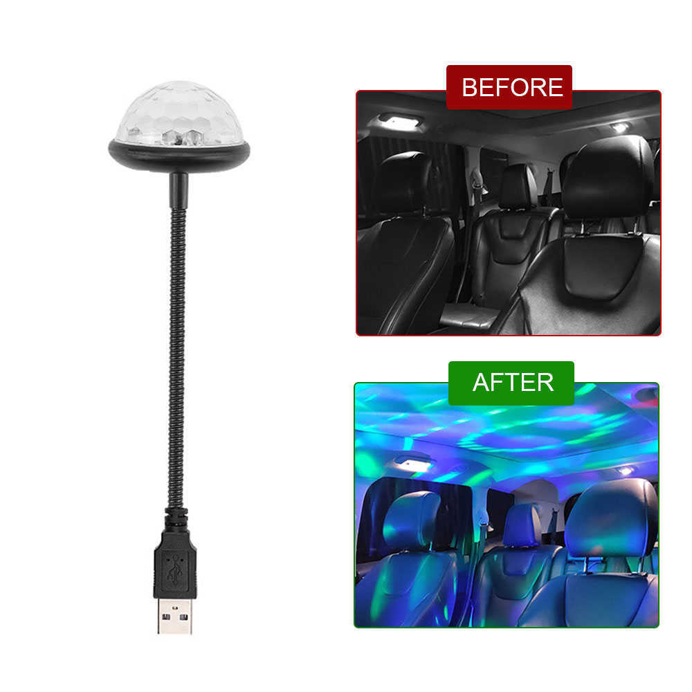 Nouvel éclairage son fête Auto USB Mini boule Disco lumières rvb multi couleur voiture atmosphère chambre décorations lampe magique lumière stroboscopique