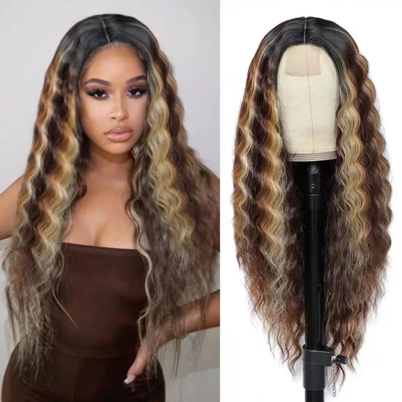 Nature wigs loose waves mixed synthetic wigs Europe and the United States mixed water waves long curly hair lace wigs