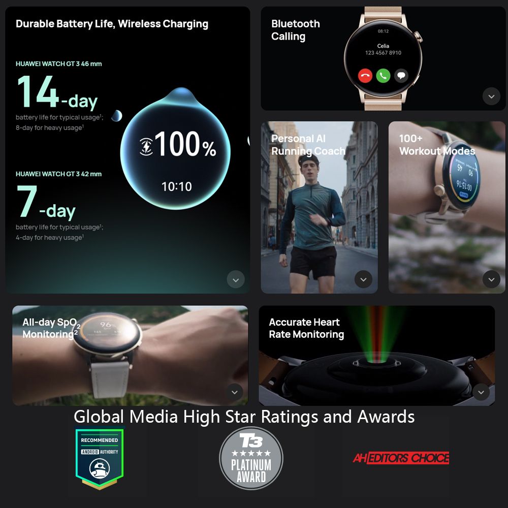 HUAWEI OROLOGIO GT 3 Smartwatch | Durata della batteria di timane | monitoraggio SpO2 tutto il giorno | Allenatore di corsa personale AI | cuore preciso