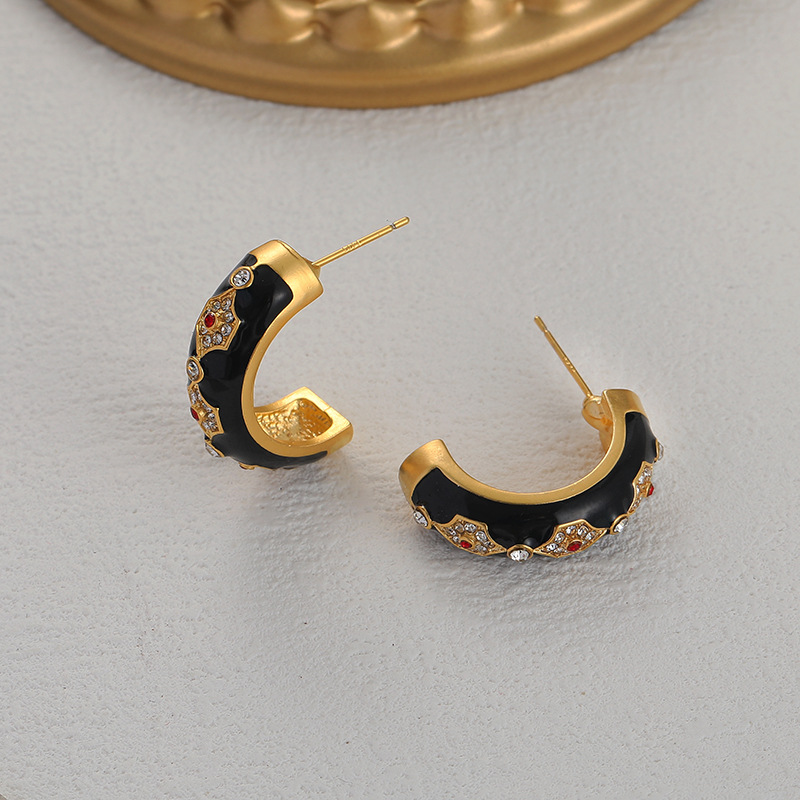 Medizinische runde Emaille unregelmäßige Ohrringe Gericht Stil Mode Frauen Retro Ohrstecker E374