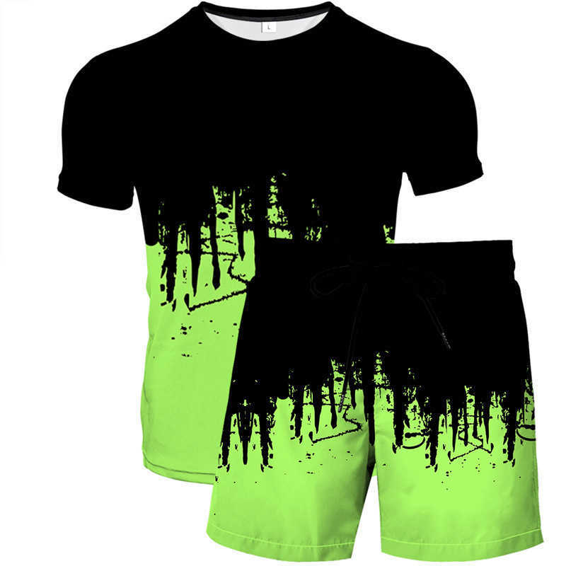 Trainingspakken 2024 3D printen korte mouw tweedelig abstract schilderij T-shirt set mannen en vrouwen vrijetijdstrends P230605