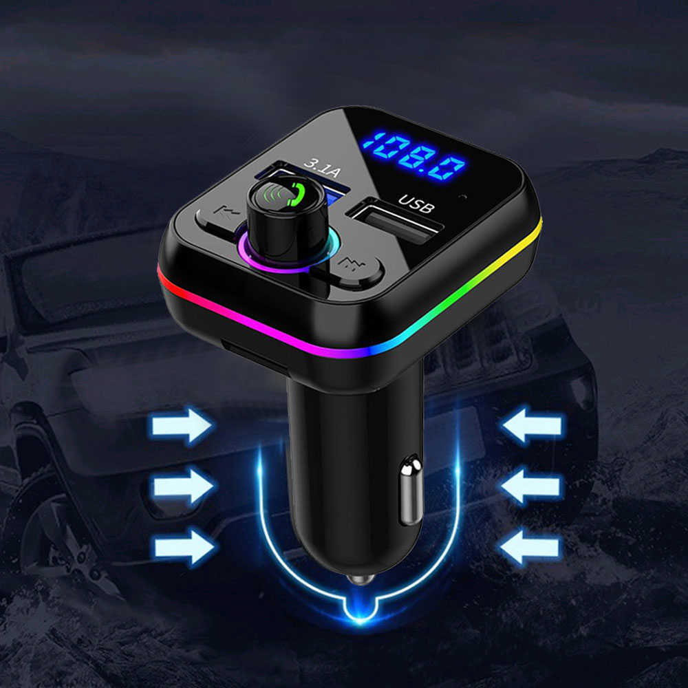 Ny bil mp3-musikspelare Bluetooth-kompatibla v5.0 Hands Free Ring USB U Disk FM Sändare Fast Charger Batteriladdningsenheter