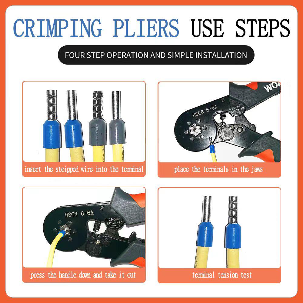 Tang Wozobuy Tubular Terminal Crimping Tools Mini alicates de mão HSC8 64 0,2510mm² 237AWG 66 0,256mm² Conjuntos de grampos de alta precisão