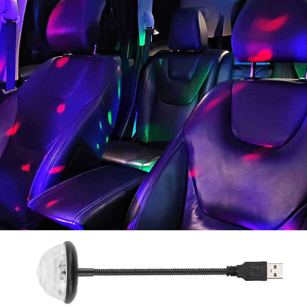 Nouvel éclairage son fête Auto USB Mini boule Disco lumières rvb multi couleur voiture atmosphère chambre décorations lampe magique lumière stroboscopique