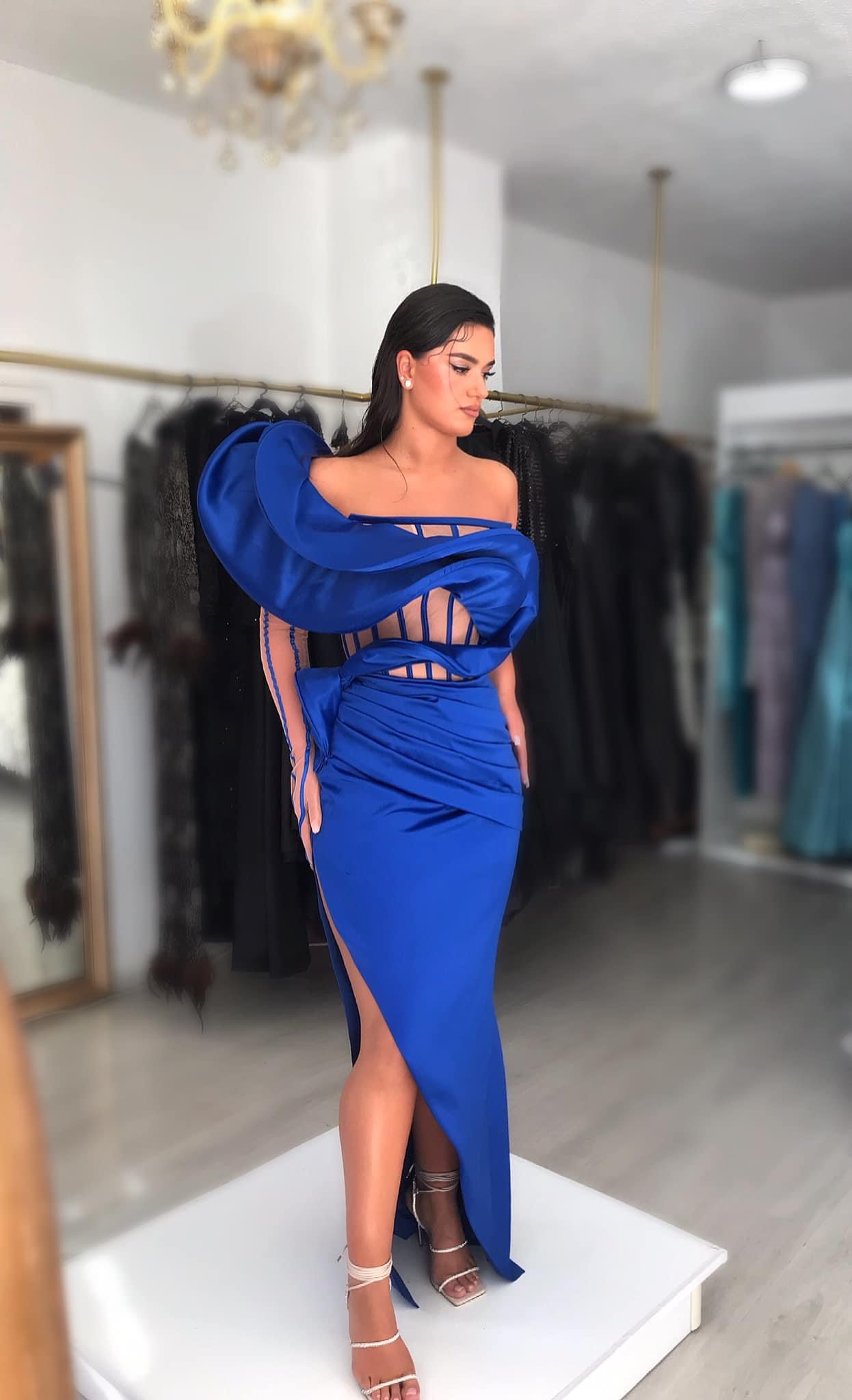 2023 Royal Blue Sheath Sexig Graduation Dress One Shoulder Satin Mini Homecoming Party Formell Cocktail Prom Gowns Dresses ZJ407