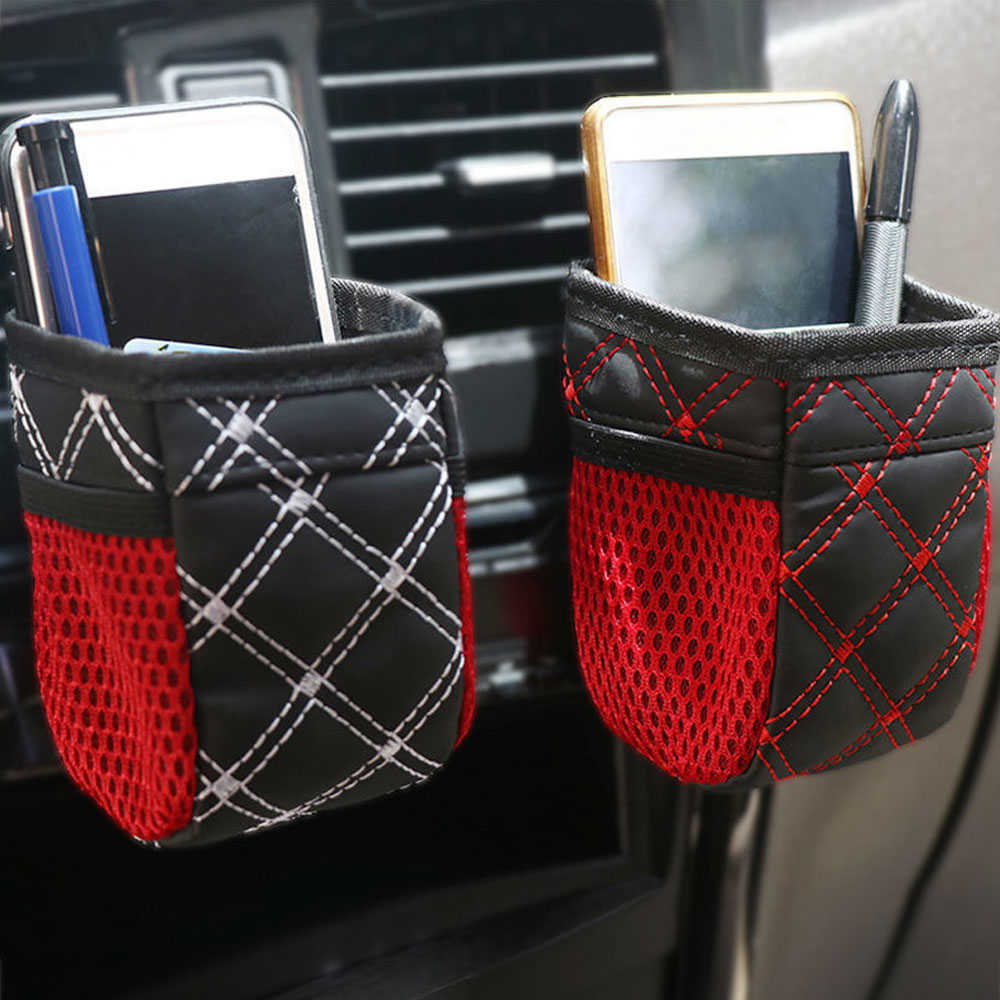 New Vents Car Storage Bags Red and Black Leather Storage Box Glasses Phone Holder Car Air Vent Storage Organizer Car Accessories