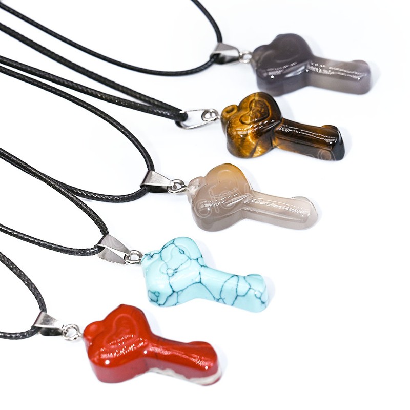 Natural Crystal Agate Stone Heart Key Pendant Halsband för kvinnor Män Färgglad Crystal Stone Necklace Healing Yoga Jewelry