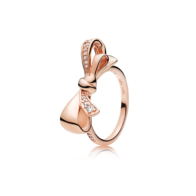Pandora-925 Sterling Silver Rings Van Pandoradi's New Rose Gold Charm Glazed Fallen Leaf Ring Couple Ring