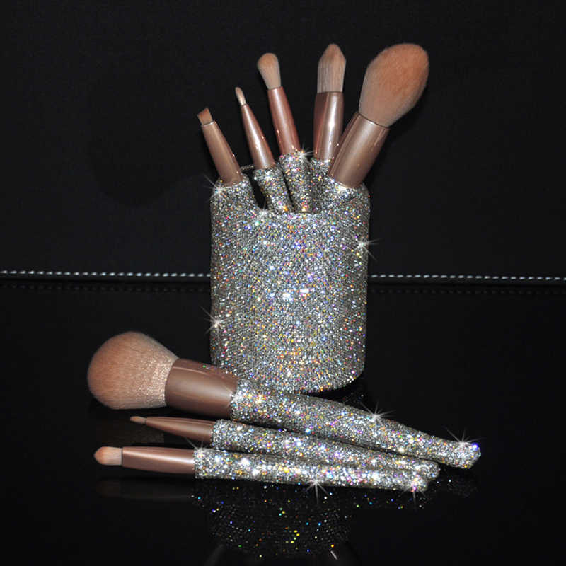 Nya lyxiga rhinestone makeup förvaringslåda rör glitter diamant kristall kosmetiska borstar arrangör make up verktyg fack penna containrar