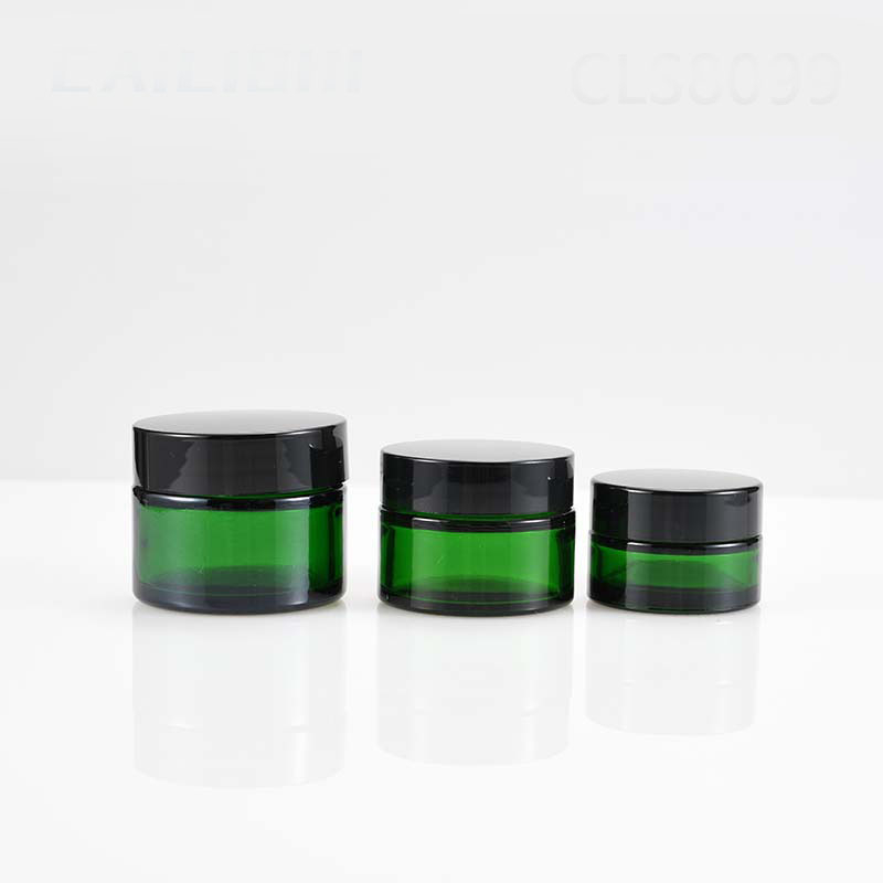 groen glas luxe cosmetische body cream pot verpakking 20ml 30ml 50ml met zwart schroefdeksel
