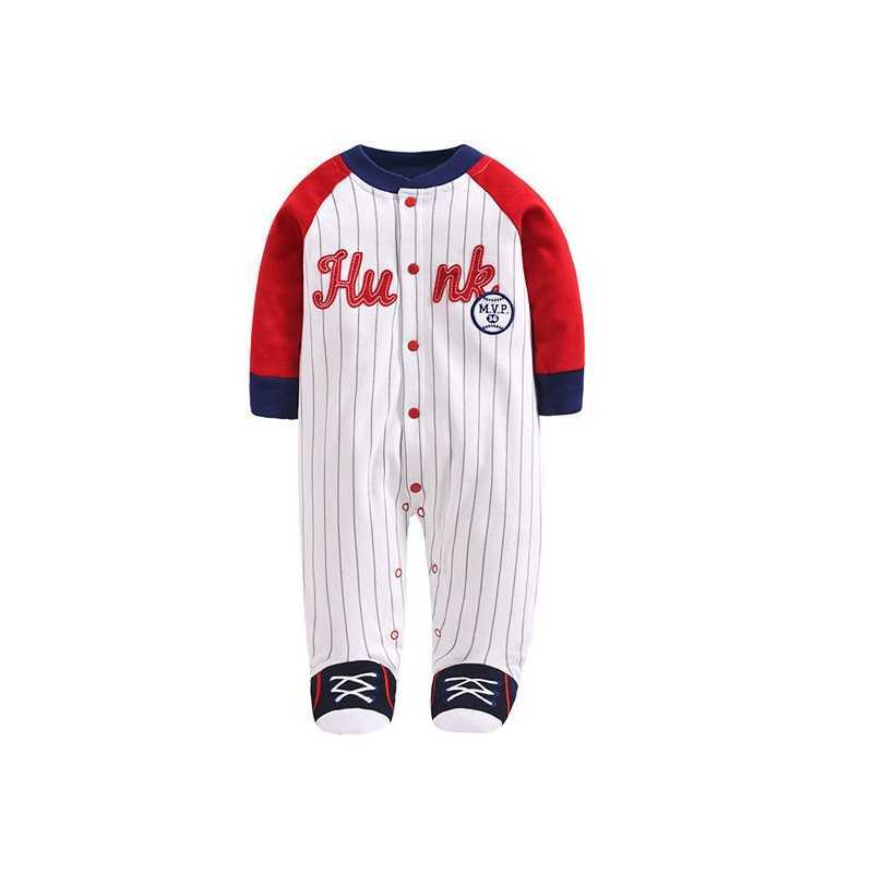 Jumpsuits Newborn Boys '2021 Spring Girls' Clothing Long Sleeve Cotton Baseball Cartoon Foot Bodysuit Baby Pyjamas G220606