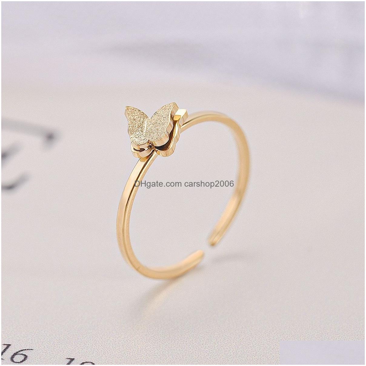 Bandringe Edelstahl 18 Karat vergoldet Ring Mädchen Schmetterling Charm Damen Feiner Modeschmuck Geschenk Drop Lieferung DHNFG