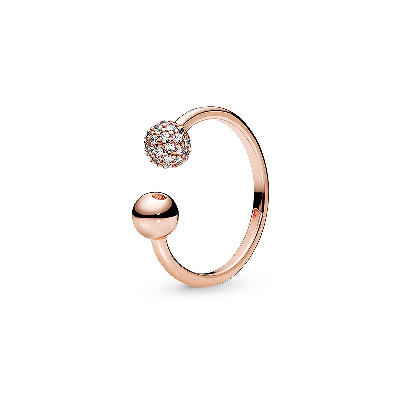 Bagues en argent sterling Pandora-925 Rose de Van Pandoradi, fleur de pêcher, ensemble dense, bague de couple perlée style ouvert avec bague fille