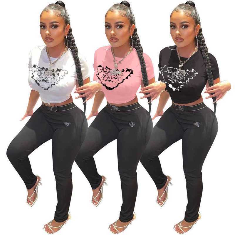 Womens Clothes Summer Designer Tracksuits S-XXL Casual Sports Two Piece Pants Sets Short Sleeve T-short Slim Print Fitness Running Suits