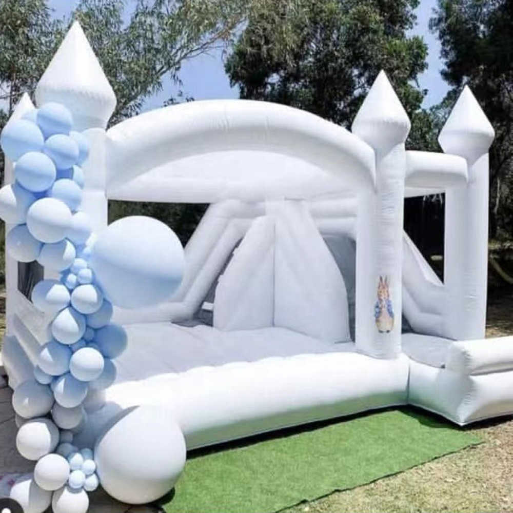 TARRET İLE TARİHLİ BEYAZ DÜĞÜN BOUNCE Evi Çocuklar ve Yetişkinler İçin Üst Şişirilebilir Bouncy Castle Slayt Combo