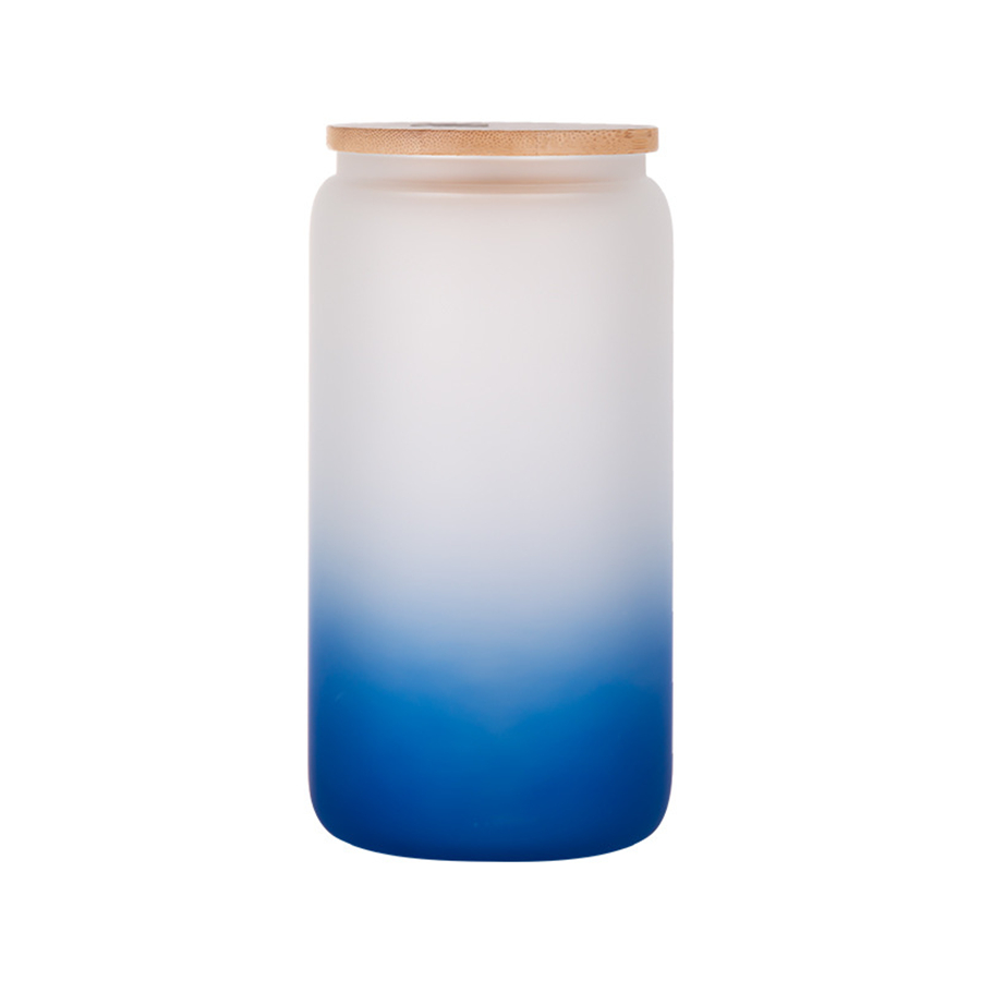 16oz Sublimation Farbverlauf Glas Bierkrüge Farbverlauf Ombre Frosted Cola Can Einmachglas mit Bambusdeckel und Strohhalmbechern Schnell