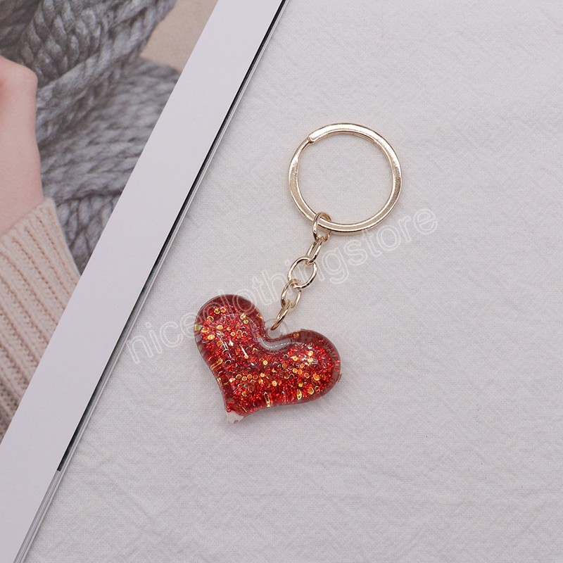 Candy Color Sequin Heart Key Chains Colorful Heart Geometric Ornament Keychain for Women Men Bag Tillbehör Nyckelkedjor Gift