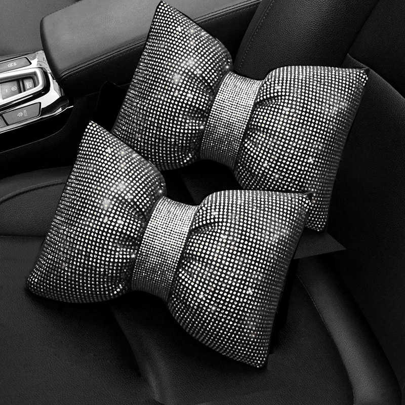 NOWOŚĆ Diamond Crystal Bowknot Szyjka Pillow Dhinestone Auto Headrest Foteel Wspornik Wspornik TALIST BLING Women Akcesoria