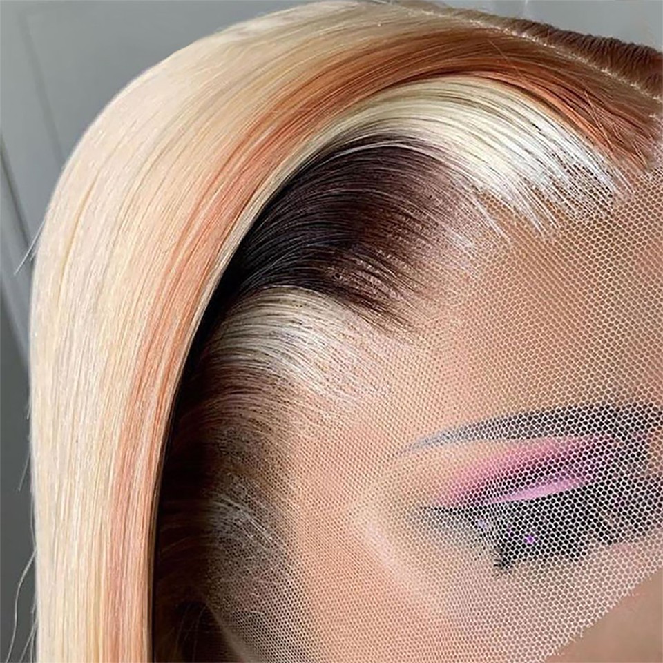 Highlight-Perücke, Honigblond, braun, farbige Spitze vorne, Simulation von Echthaar-Perücken für Frauen, 13 x 4 HD, transparente brasilianische gerade Spitze-Frontal-Perücken