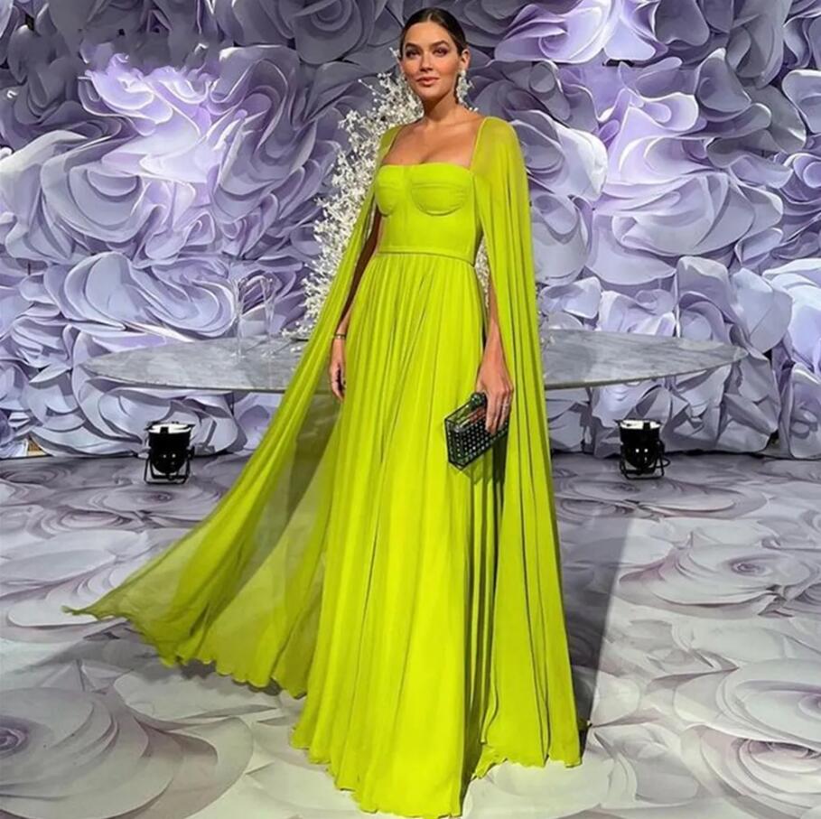 Arabic Dubai Evening Dresses Chiffion Cap Sleeves Strapless Long A Line Pleat Prom Formal Gowns Robe de Soiree Vestidos Feast