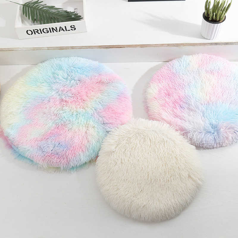 Nouveau rond en peluche chat lit maison chat tapis hiver chaud sommeil chats nid doux longue peluche chien lit coussin pour animaux de compagnie pour chats chien lavable