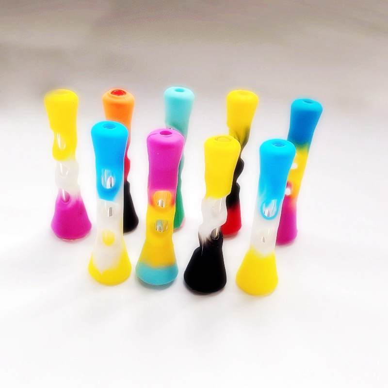 Latest Colorful Silicone Skin Thick Glass Pipes Dry Herb Tobacco Preroll Roller Cigarette Cigar Filter Holder Portable Removable Easy Clean Tips Mouthpiece