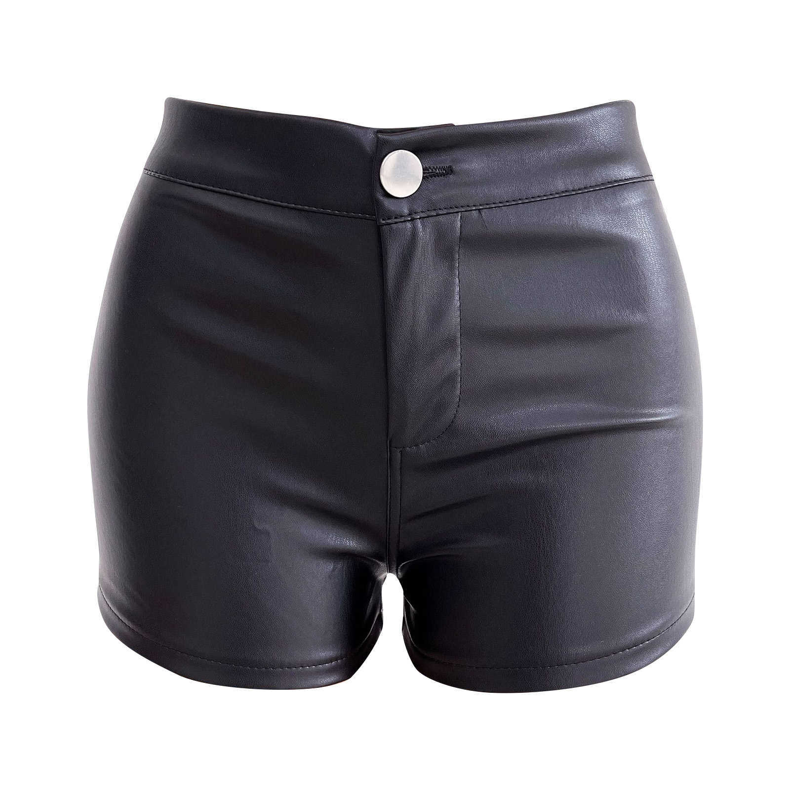 Sexy Black PU Fashion Casual Summer Clothing Artificial Leather Gothic High Waist Y2K Hot Women's Shorts P230606