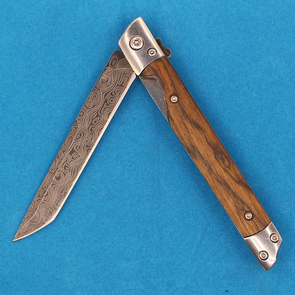 A2366 Flipper Folding Knife 3Cr13Mov Laser Mönster Tanto Point Blade Wood/Steel Sheet Handtag Boll Bearing Fast Open EDC Pocket Knives med läderhölje