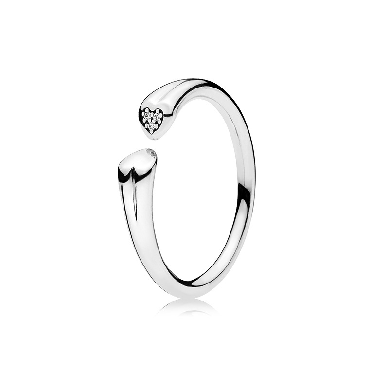 Pandora-925 Anelli in argento sterling Cuore eterno di Van Pandoradi Anello coppia serie aperta quadrata splendente, anello universale uomo e donna