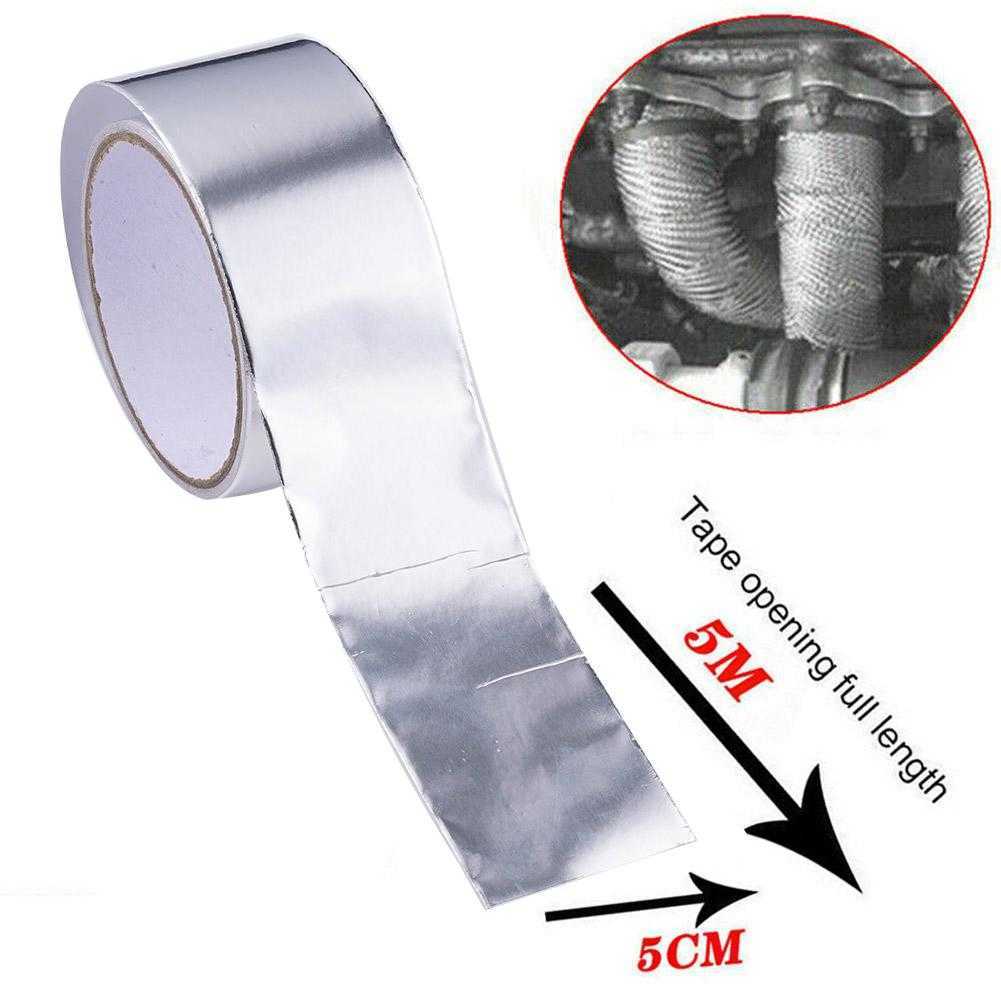 Nytt 5MX5CM Fiberglasvärme Reflekterande tejp Silver Högtemperaturvärme och ljudsköld Wrap Tape Thermal Insulation Band avgaser