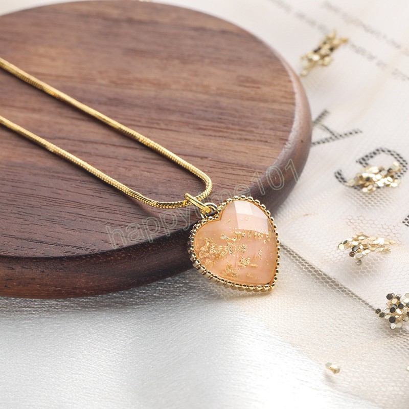 Colar de aço de titânio colorido simples em forma de coração para mulheres meninas cor de ouro novo colar de clavícula geométrica de resina joias