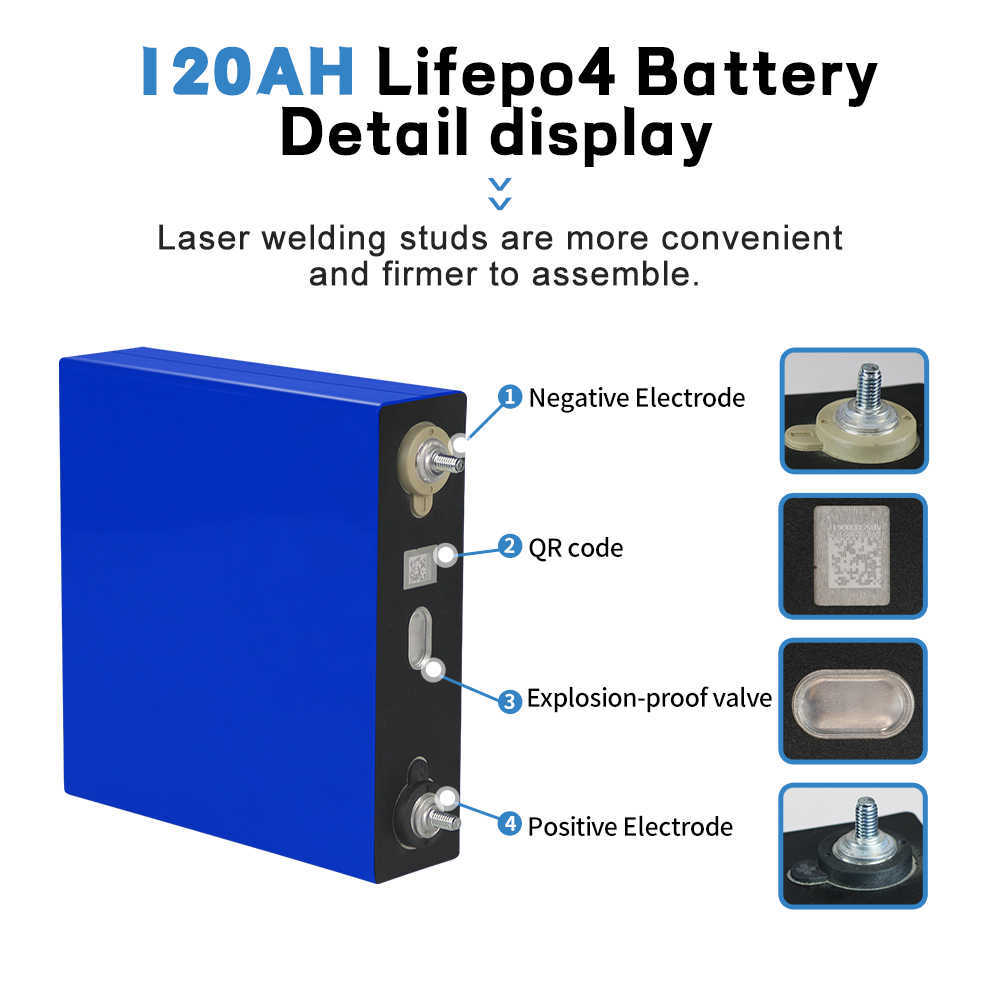 Batteria 120Ah Lifepo4 3.2V Batteria ricaricabile al litio ferro fosfato solare 12V 24V 48V RV Golf Cart Camper Off Grid