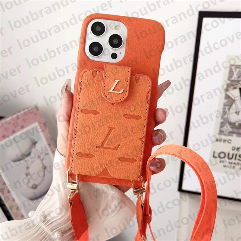 Designer Phone Case with Card Holder Luxury iPhone Case for iPhone 15 14 13 12 Pro Max 14ProMax 14Pro 13pro 13ProMax Leather Wallet Mobile Cover Crossbody Lanyard