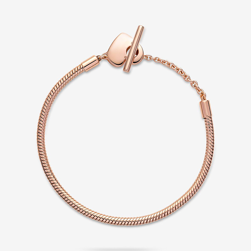 18K Rose Gold Charm Bracelets for Pandora Heart T-Bar Snake Chain Bracelet Set designer Jewelry For Women Girls Wedding Love bracelet with Original Box wholesale