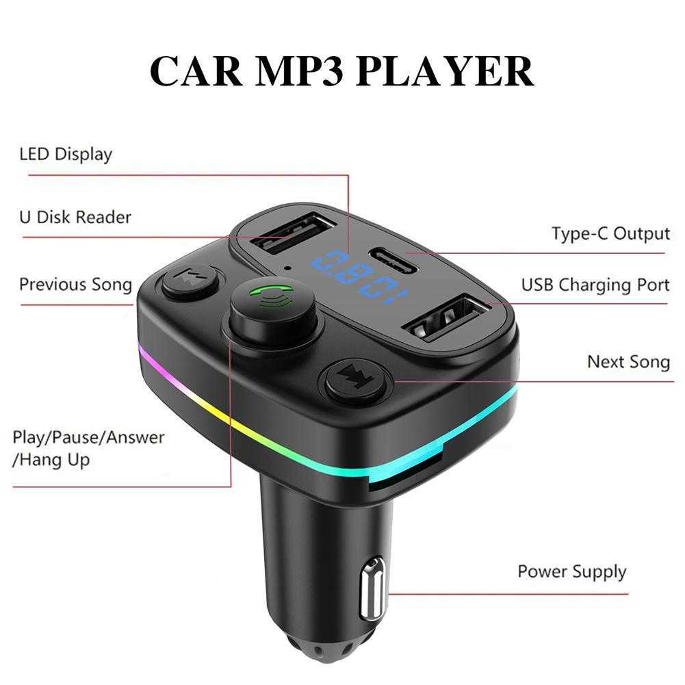 2024 Car Bluetooth 5.0 FM-передатчик PD Type-C Dual USB 3.1A быстрое зарядное устройство Красочное mp3-модулятор Player Freshree Audio Receiver