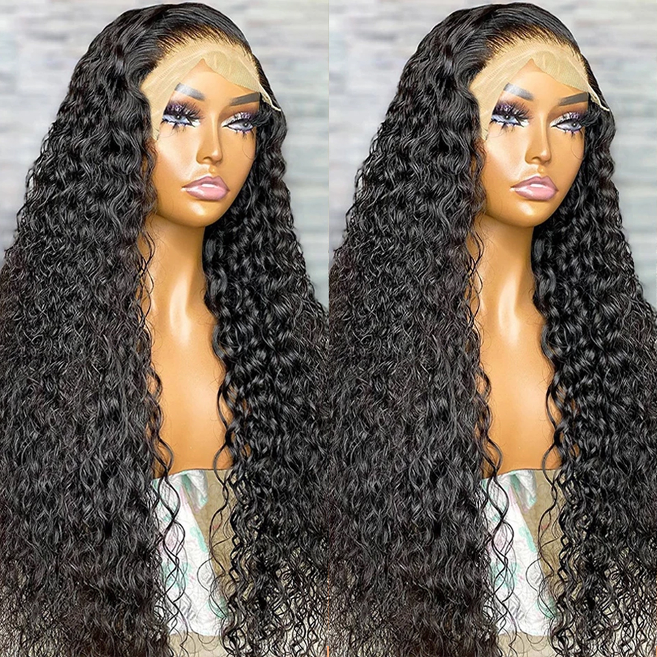 180 Densensity Curly Human Hair Wigs Black Color 360 Wig Full Lace Full Lace 36 pouces 13x4 Hd Lace Frontal Wigs Fomen Water Water Water Transparent synthétique préparée