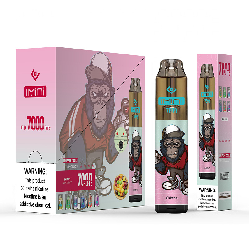 Imini authentique 56 Flavors réguliers 7000 Puffs Vape jetable 0% 2% 3% 5% clignotant RGB Tank Design 850mAh Type-C RECHARGable Disposable Mini E-Cigarette Puff 7K