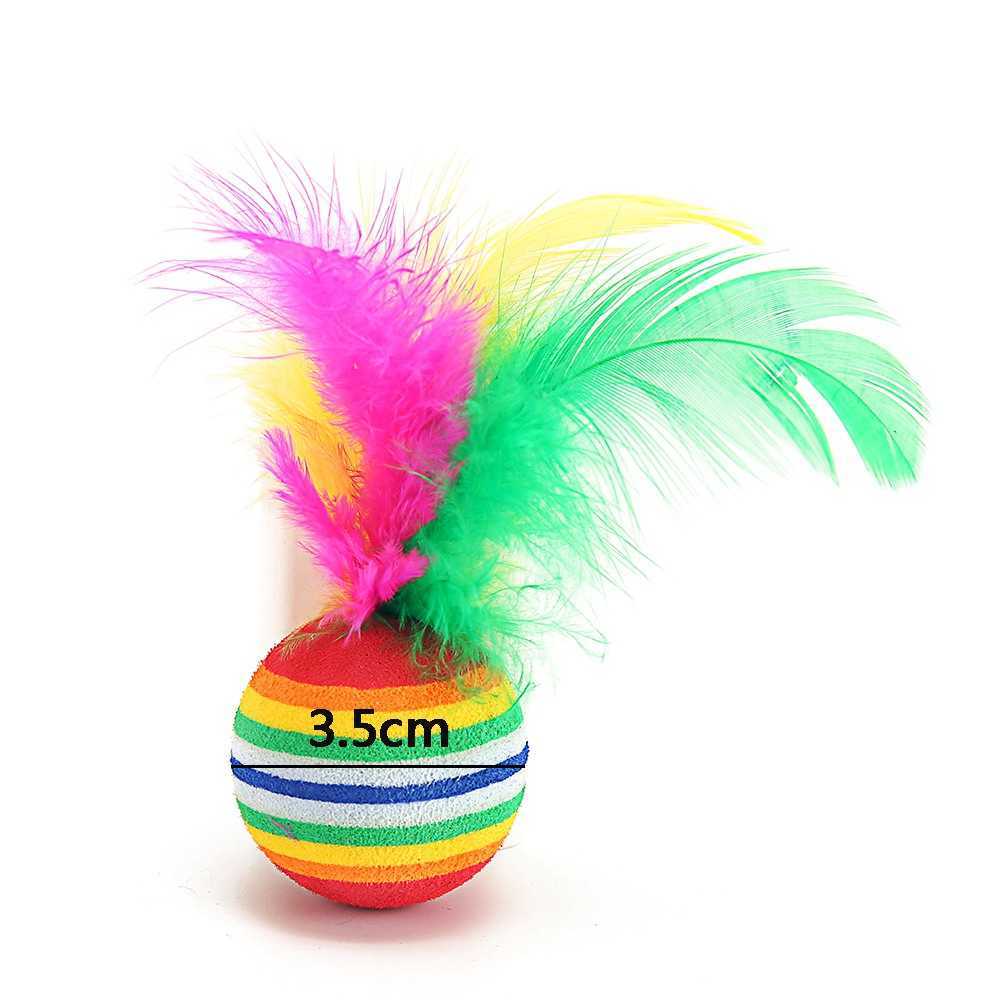 New Funny Balls Cat Toy Feather Striped Rainbow Balls Toys For Cats Kitten Interactive Pet Training Toy Cat Game Supplies SJ0009