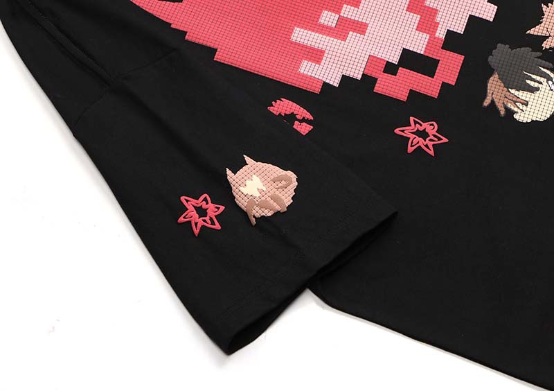 Streetwear T-shirts Coeur Diable Imprimé Col Rond Manches Courtes Haut Lâche pour Hommes et Femmes