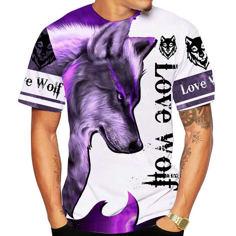 Tracksuits Summer Men's Animal Tattoo White T-shirtCool Wolf 3D Print 2-Piece Hip Hop Casual Short Sleeve Couple Set P230605