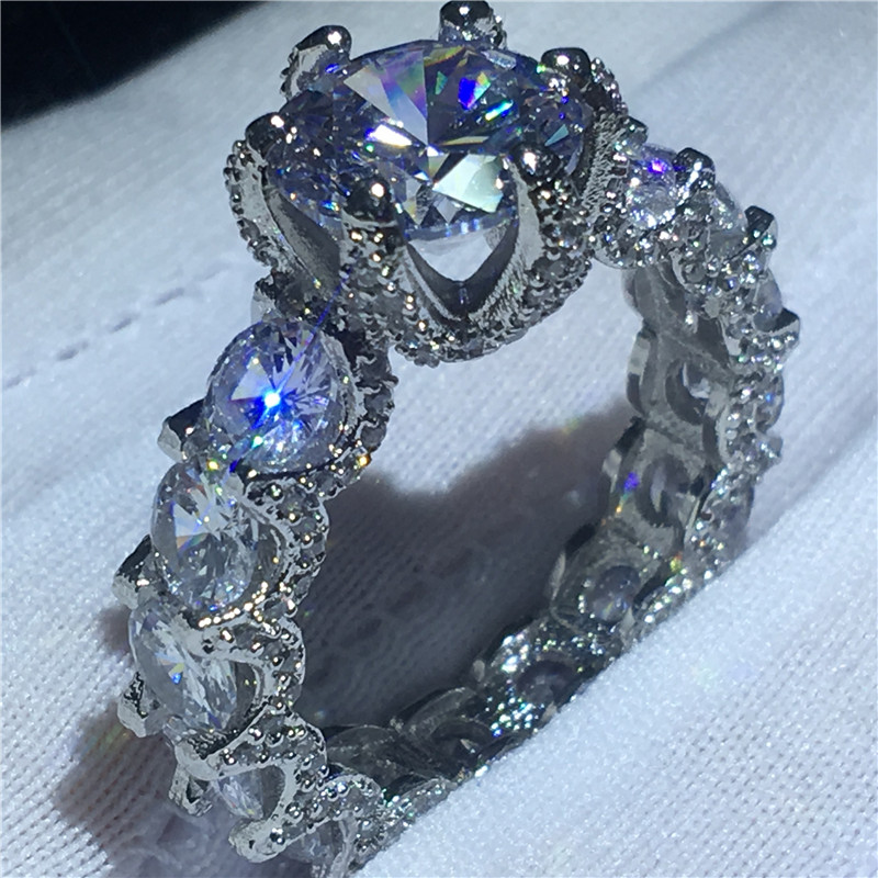 Vecalon Vintage Flower Promise Ring 925 Серебряное серебро ааааа Сона CZ Заявление обручальные кольца для женских свадебных ювелирных украшений
