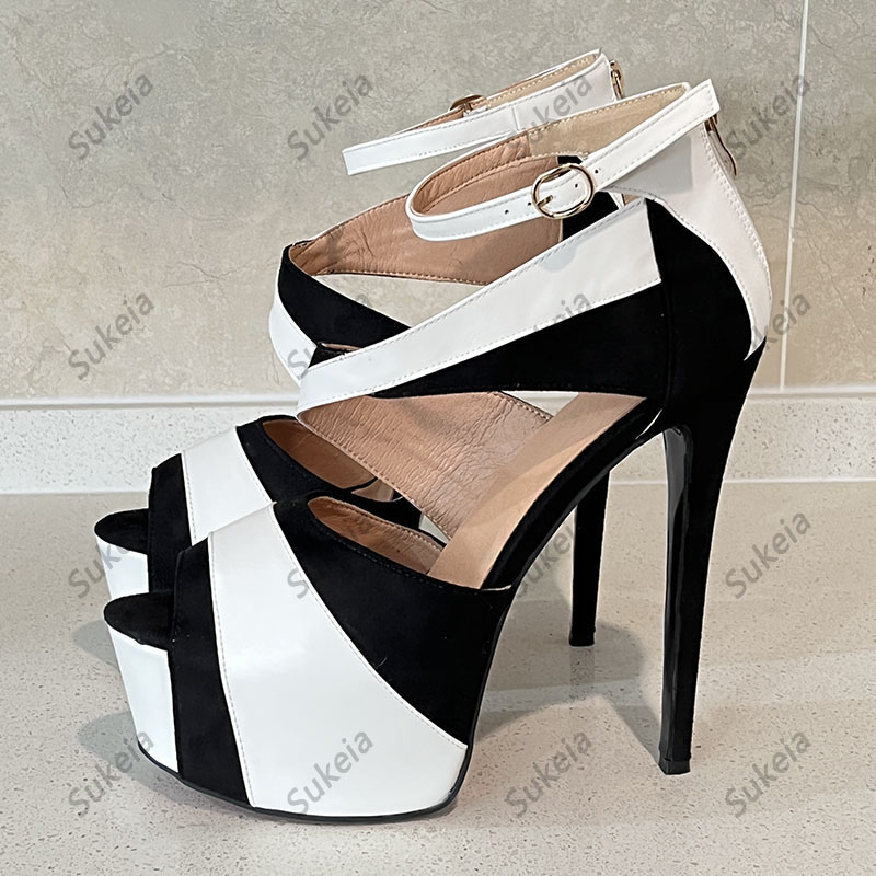 Sandália feminina de verão Sukeia feita à mão com patchwork de plataforma Peep Toe lindo vestido branco sapatos femininos tamanho US 5-20