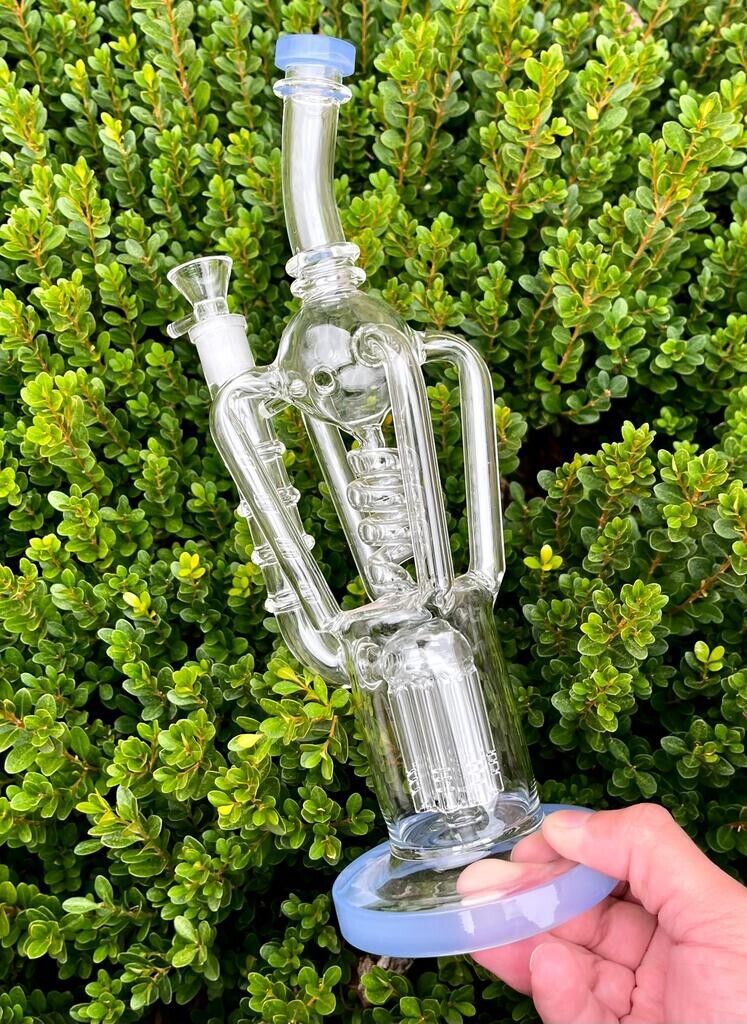 12,6 Zoll große Glaswasserbongs Klein Recycler Bohrinseln Wasserpfeifen Rauchen Glaspfeife Dab Zubehör mit 14 mm Banger