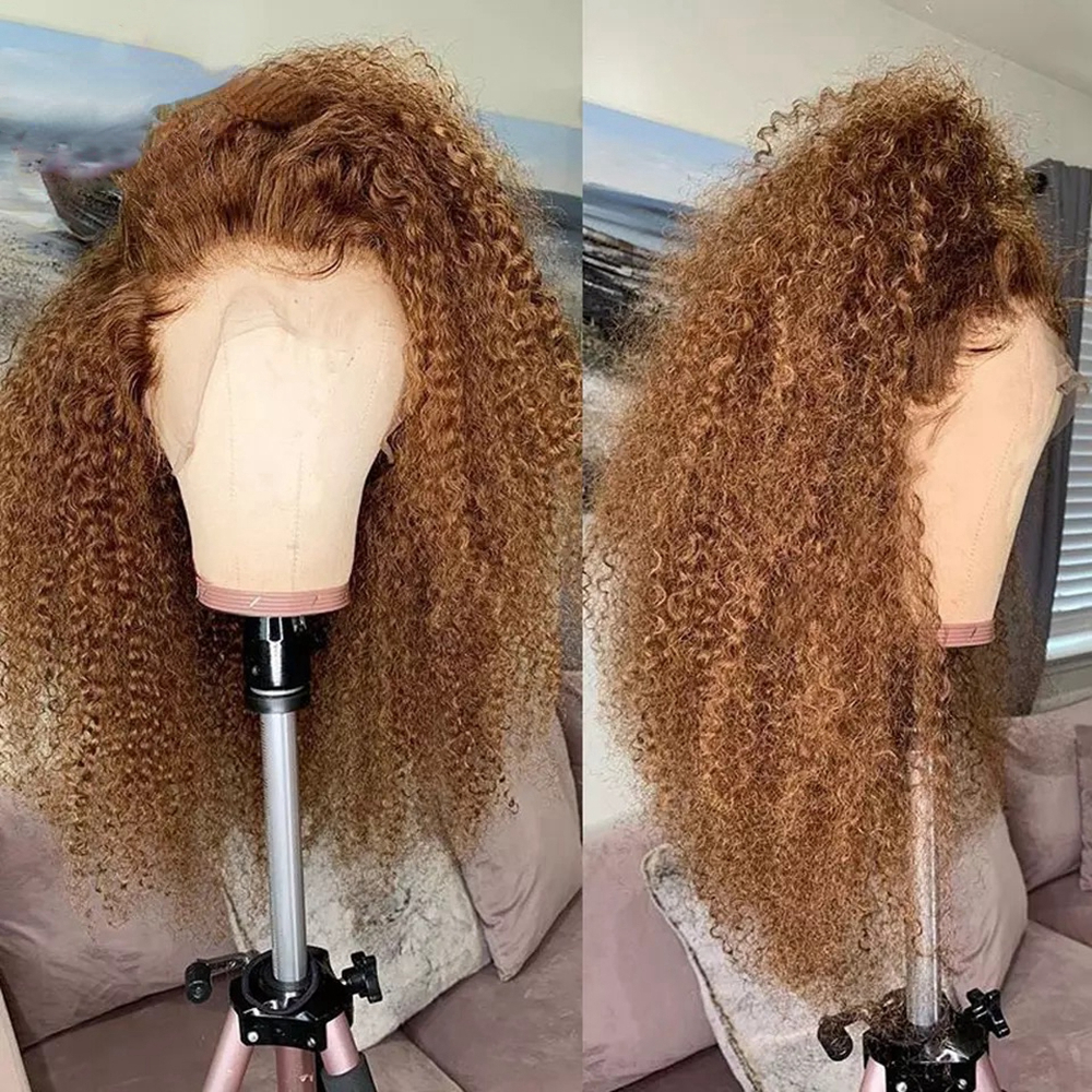 Capelli mongoli Parrucca anteriore in pizzo riccio crespo marrone Parrucca frontale in pizzo 13x4 HD Parrucca afro in pizzo trasparente donne africane con i capelli del bambino